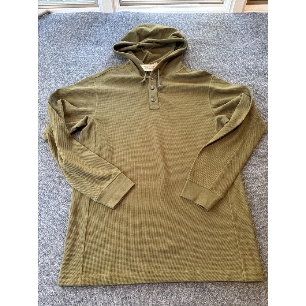 Duluth Trading Co Hoodie Mens Medium Olive Burly Thermal Henley Waffle 94217